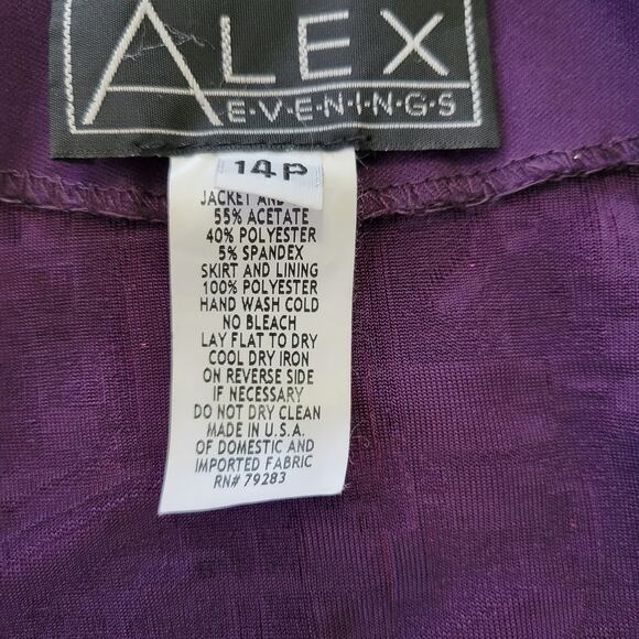 Alex Evenings Jacket Womens 14P Purple Sparkling Open Front Party Lightweight - Picture 7 of 9